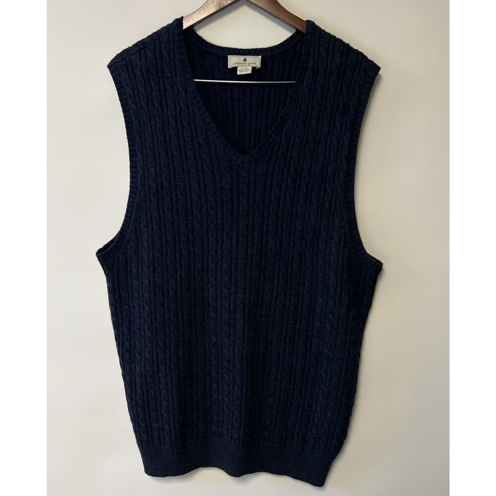Southern Pines Men's Blue V-Neck Golf Preppy Sweater Vest XL‎ Braided Knit Retro